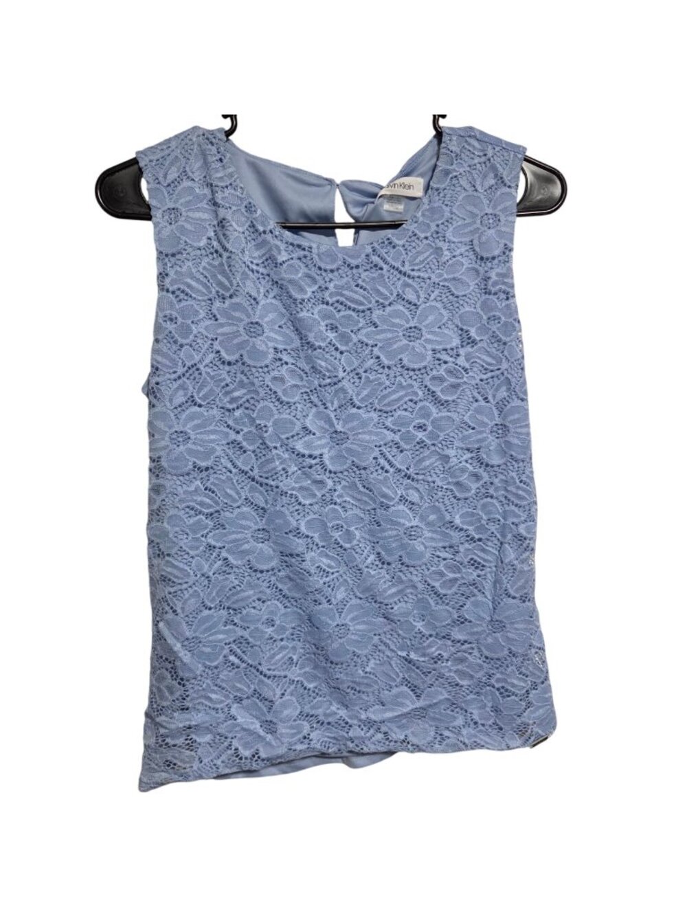 Calvin Klein Top Size Medium Blue Sleeveless Floral Lace Back Twist Coquette